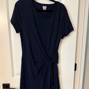 Chicos Navy Short Sleeve Tie Knot Casual Dress Sz 1 or Med.